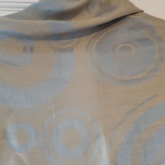 ABSTRACT SWIRL PRINT SCARF WRAP ICE POWDER LIGHT BLUE TAN FRINGE NEUTRAL - Picture 7 of 10